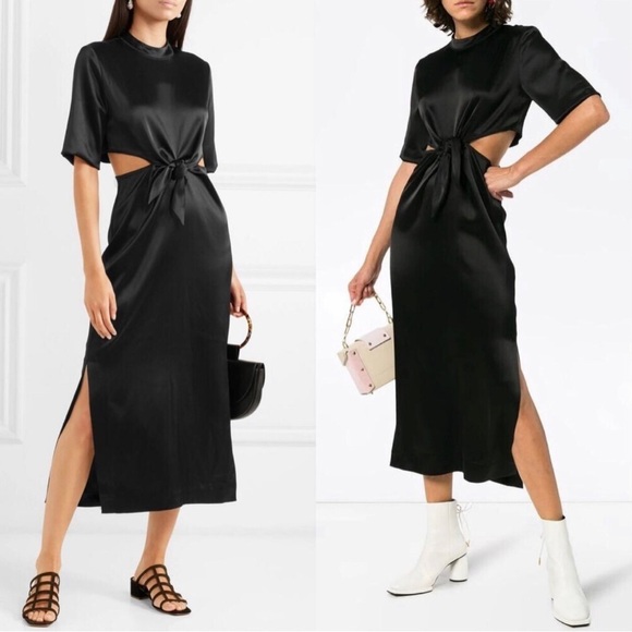 Nanushka Dresses & Skirts - Nanushka Bhumi Satin Cutout Black Midi Dress Womens Size Black